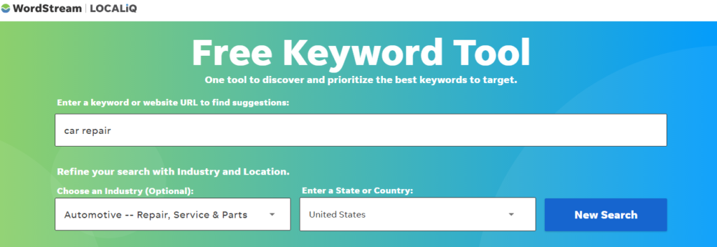 wordstream free keyword tool