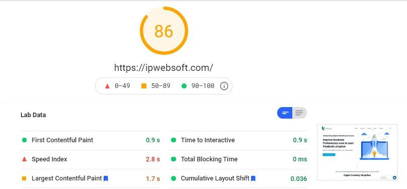 page speed insights score
