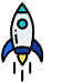 A blue and white rocket for enterprise application development.